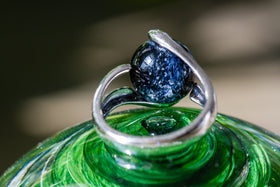 Midnight Sparkle Ring with 12mm Glass Marble Infused with Cremains