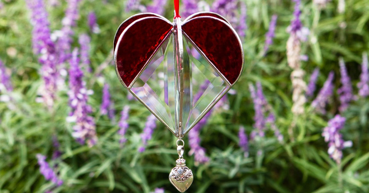Stained Glass Heart Suncatcher with Silver Heart Keepsake Pendant -  Memorial Glass & Jewelry