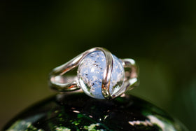 Sterling Silver Ring with 12mm Opaque Glass Marble Infused with Cremains