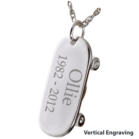 Silver Skateboard Cremation Jewelry Pendant for Cremains