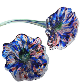 vibrant glass flower with cremation ash blue