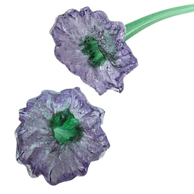 vibrant glass flower with cremation ash purple