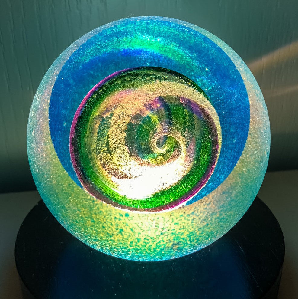 northern lights orb with cremation ash
