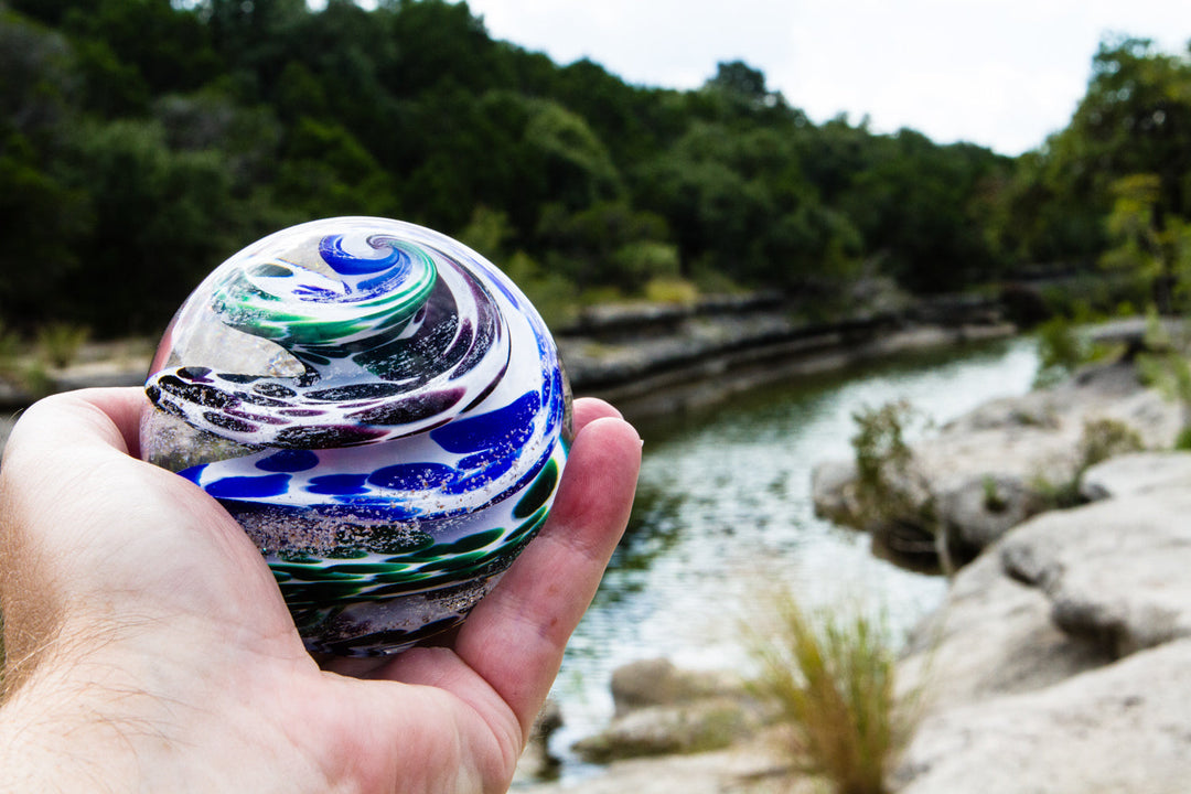 cremation glass orb with ashes