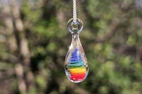 Dainty rainbow drop pendant with ash