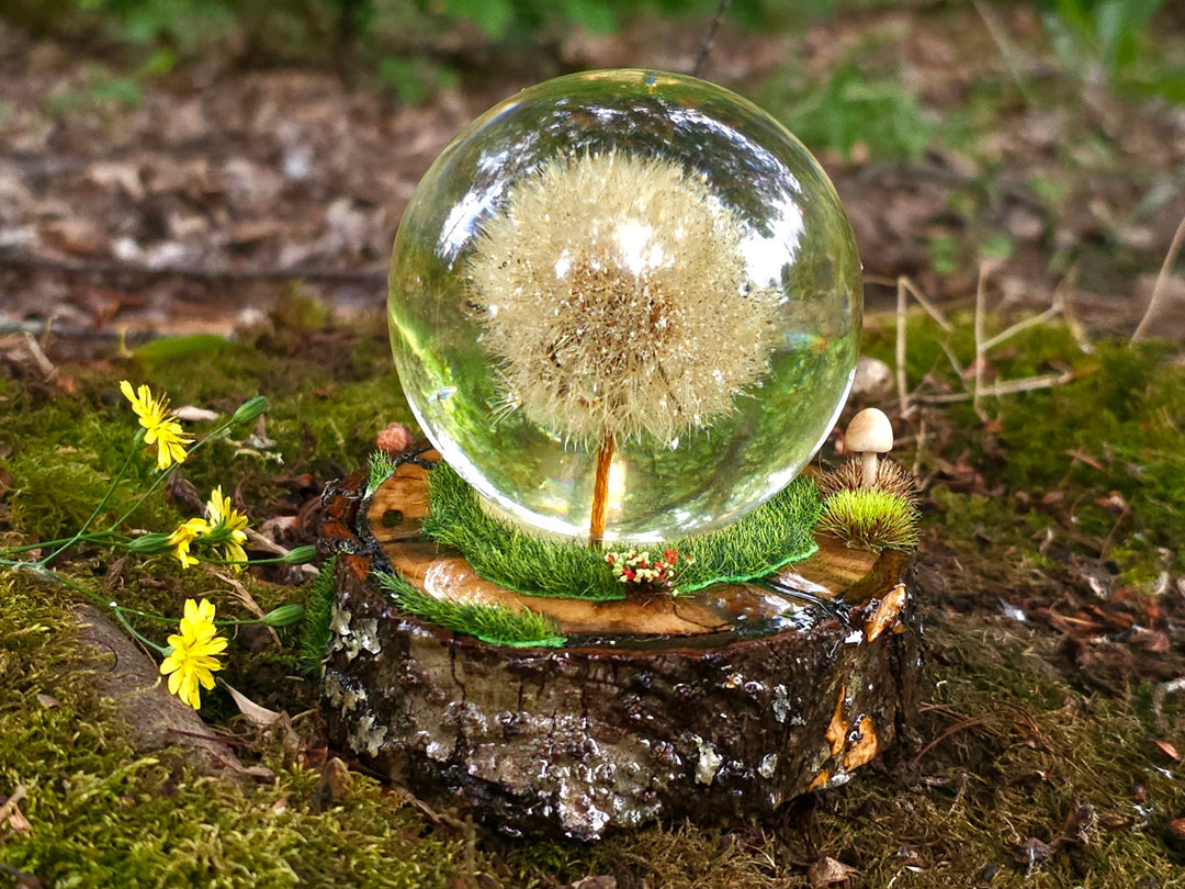 Dandelion Sphere with Woodland Base and Cremation Ashes