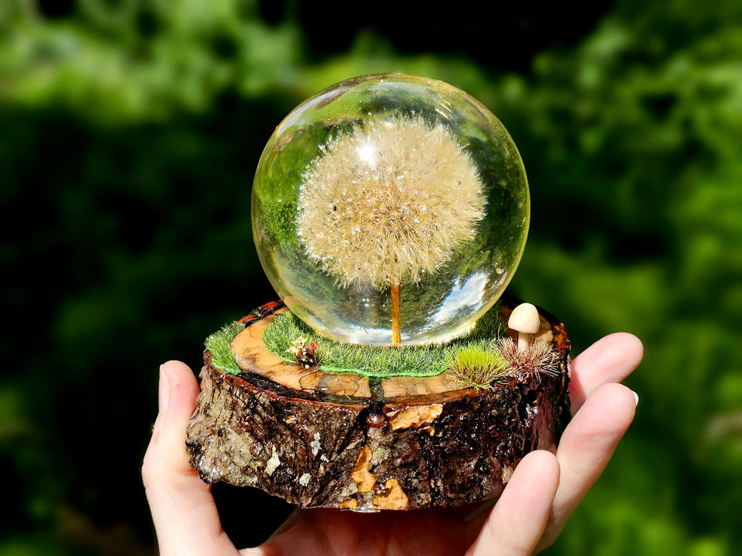 Dandelion Sphere with Woodland Base and Cremation Ashes