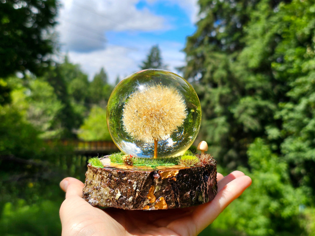 Dandelion Sphere with Woodland Base and Cremation Ashes