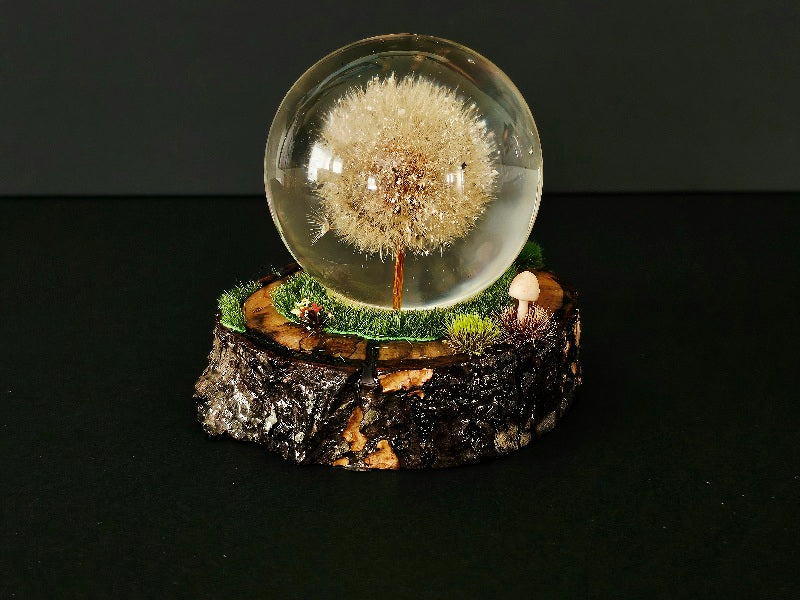 Dandelion Sphere with Woodland Base and Cremation Ashes