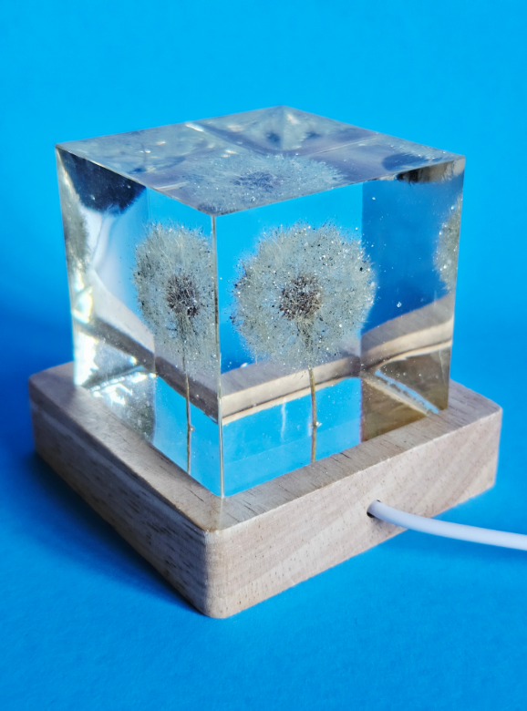 Illuminated Dandelion Paperweight with Cremation Ashes