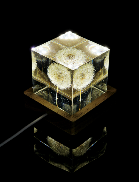 Illuminated Dandelion Paperweight with Cremation Ashes