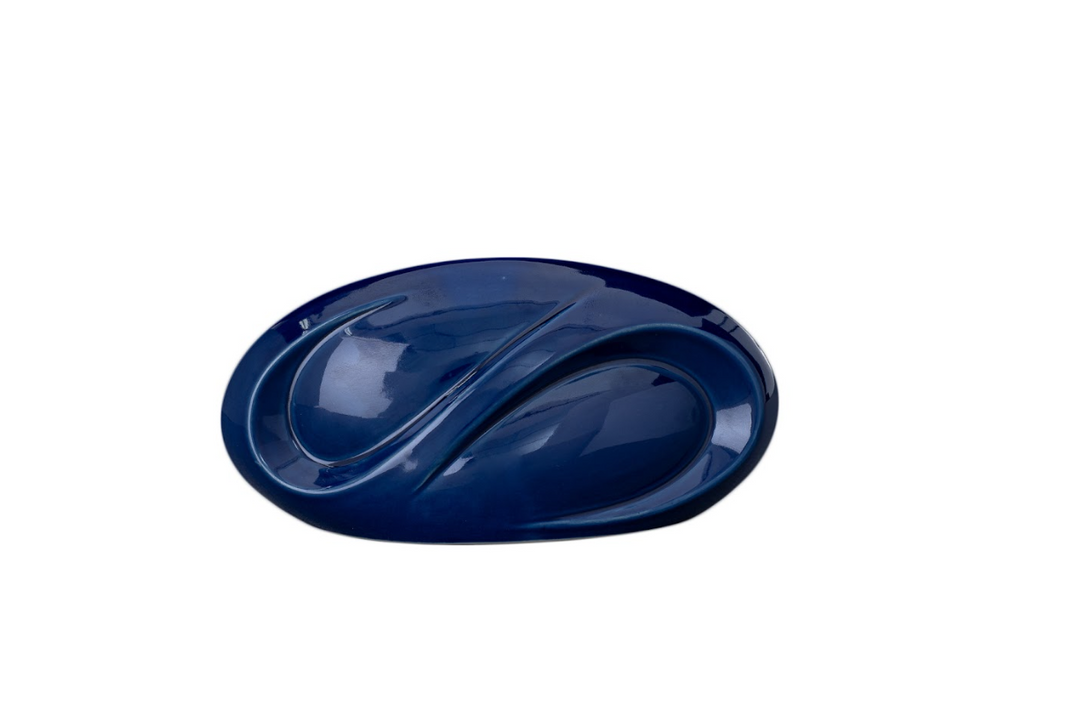 Blue Eternity ceramic urn with glossy finish and flowing infinity motif