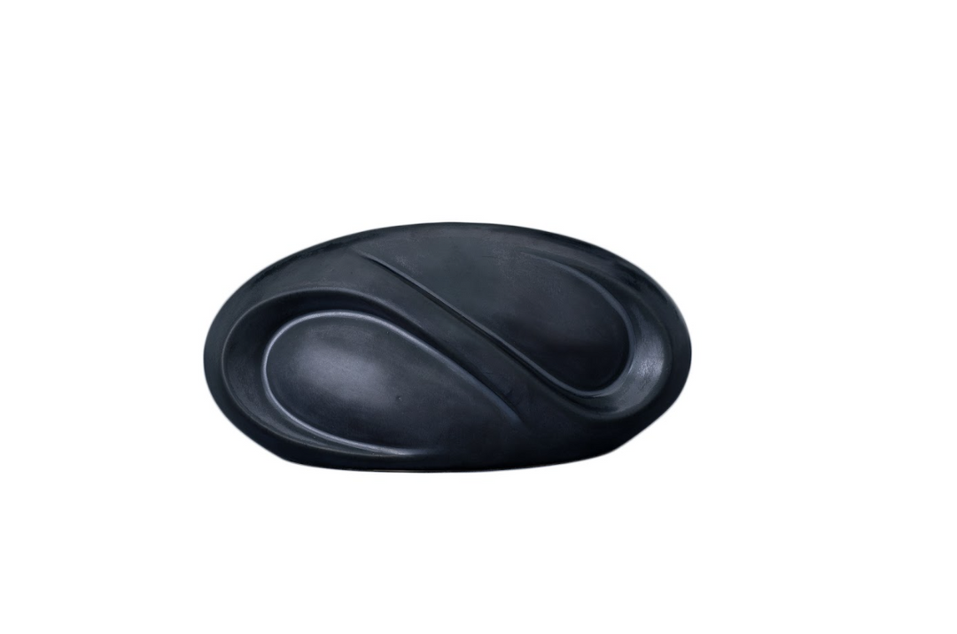 Dark navy Eternity Ceramic Urn with glossy finish and sculpted curved inlays