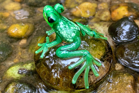 glass peeper frog with cremation ash