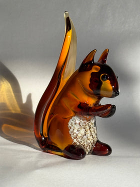 glass squirrel with cremation ash