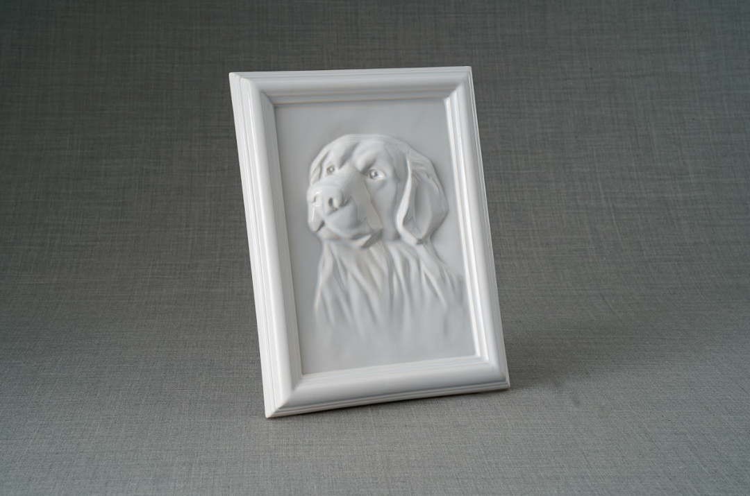 White ceramic frame with a raised Labrador retriever head relief inside