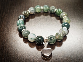Moss Agate Keepsake Urn Heart Bracelet - Fill at Home