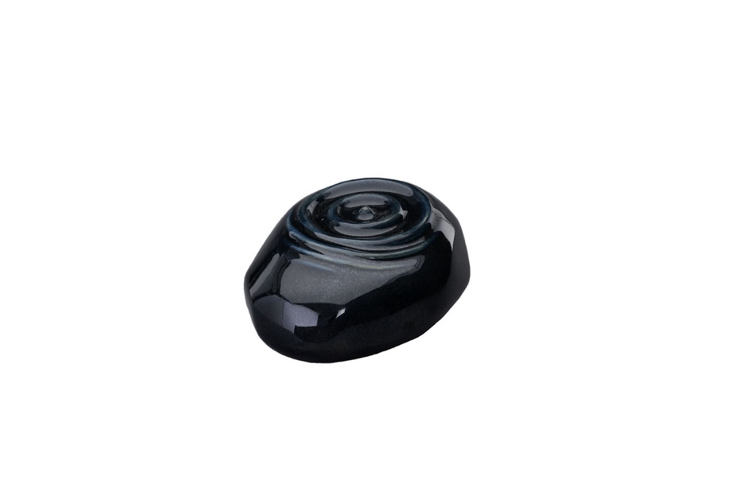 Glossy black Resonance ceramic urn with spiral rings on the lid