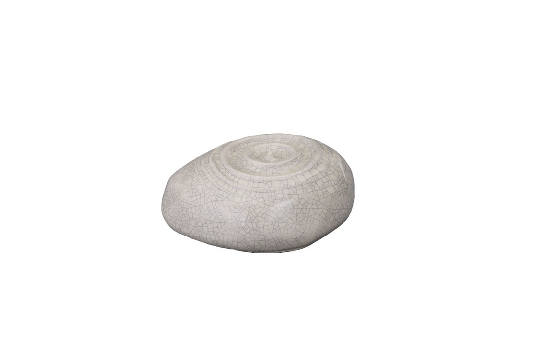 Cream crackle glaze Resonance ceramic urn with a circular spiral pattern on the top surface