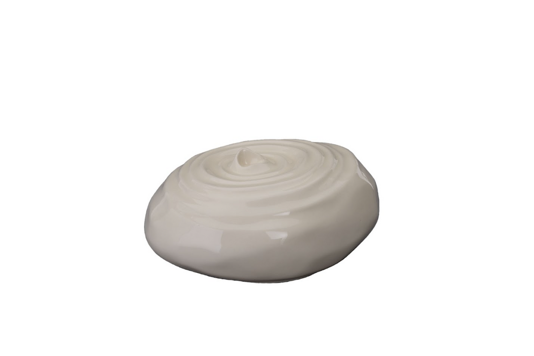 Cream Resonance ceramic urn with spiral ripple pattern on top