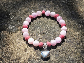 Rhodonite and Kunzite Keepsake Urn Heart Bracelet - Fill at Home