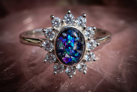 starburst cremation ring on rose quartz