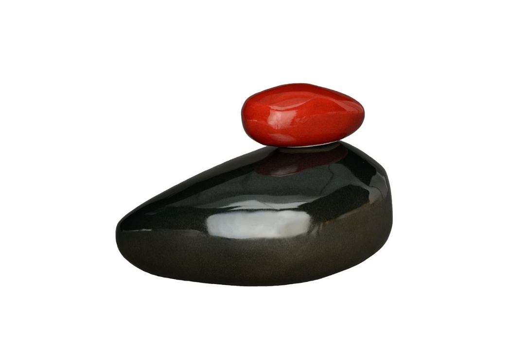 Deep blue Stone Ceramic Urn topped with a pale cream keepsake stone