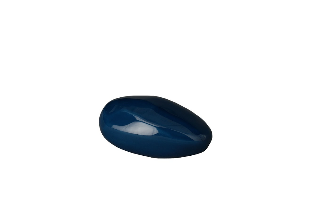Blue glossy Stone Ceramic Urn with a smooth rounded pebble shape