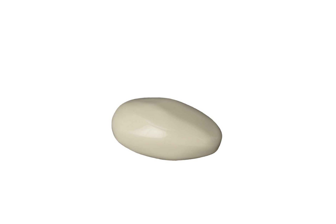 Cream Stone Ceramic Urn with a smooth pebble shape in a soft neutral tone bottom filled.