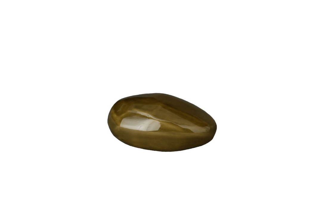Brown Stone Ceramic Urn with rounded pebble silhouette and glossy glaze bottom filled.