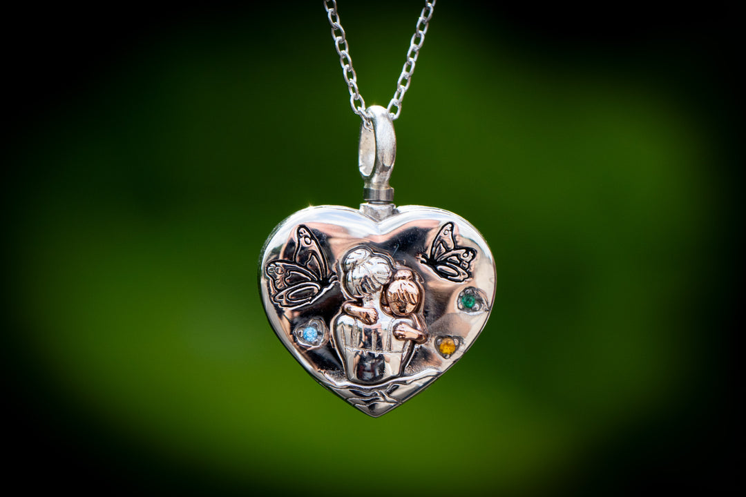 always in my heart mom and daughter cremation necklace