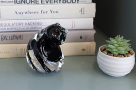 Hand sculpted glass cat infused with cremation ash in black and white