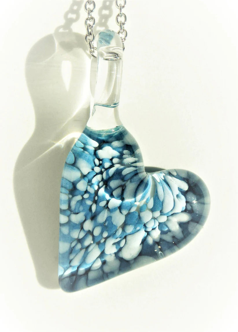 Morning Sky glass pendant infused with cremation ashes on a silver chain