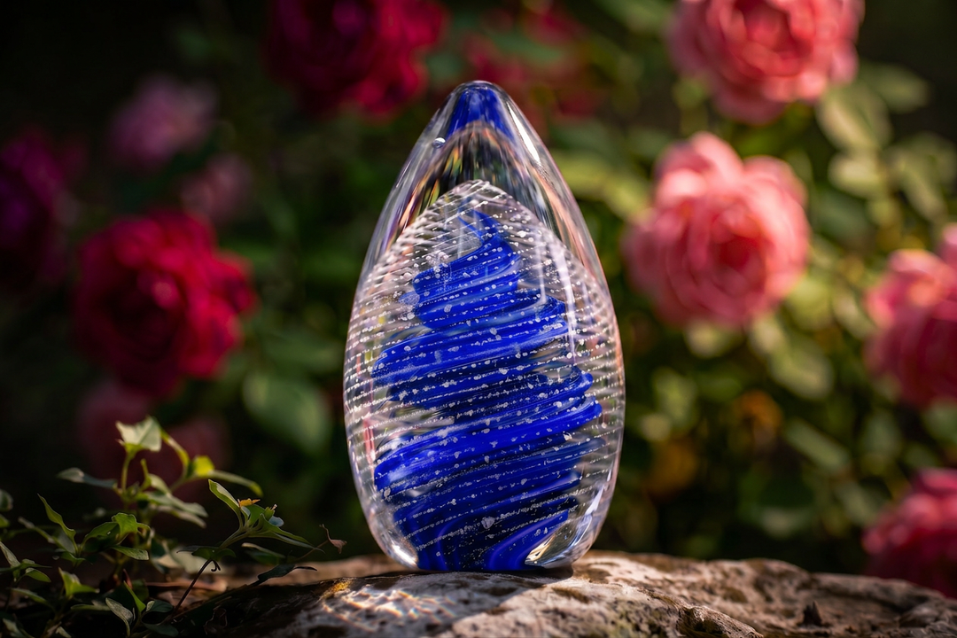 glass egg with cremation ash