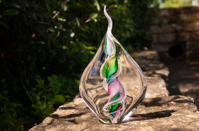Tri-Color Memorial Glass Flame with Cremation Ashes
