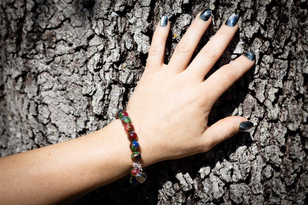 Mosaic Jasper cremation bracelet being worn