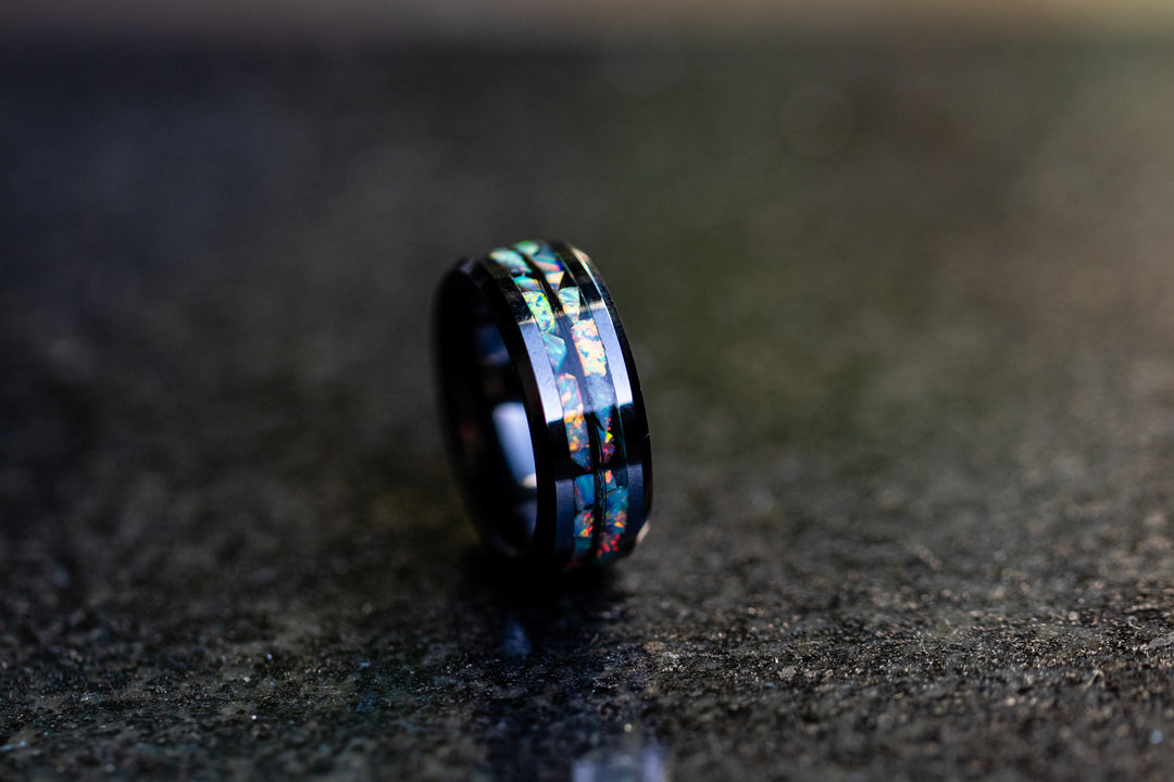 black ceramic ring with hair