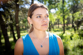 oval pendant with cremation ash - teal purple silver