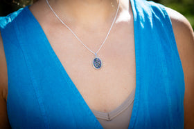 oval pendant with cremation ash  - teal purple silver