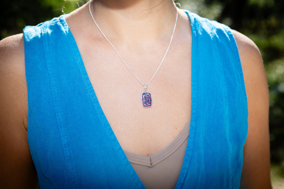 rectangle pendant with ash  purple teal magenta