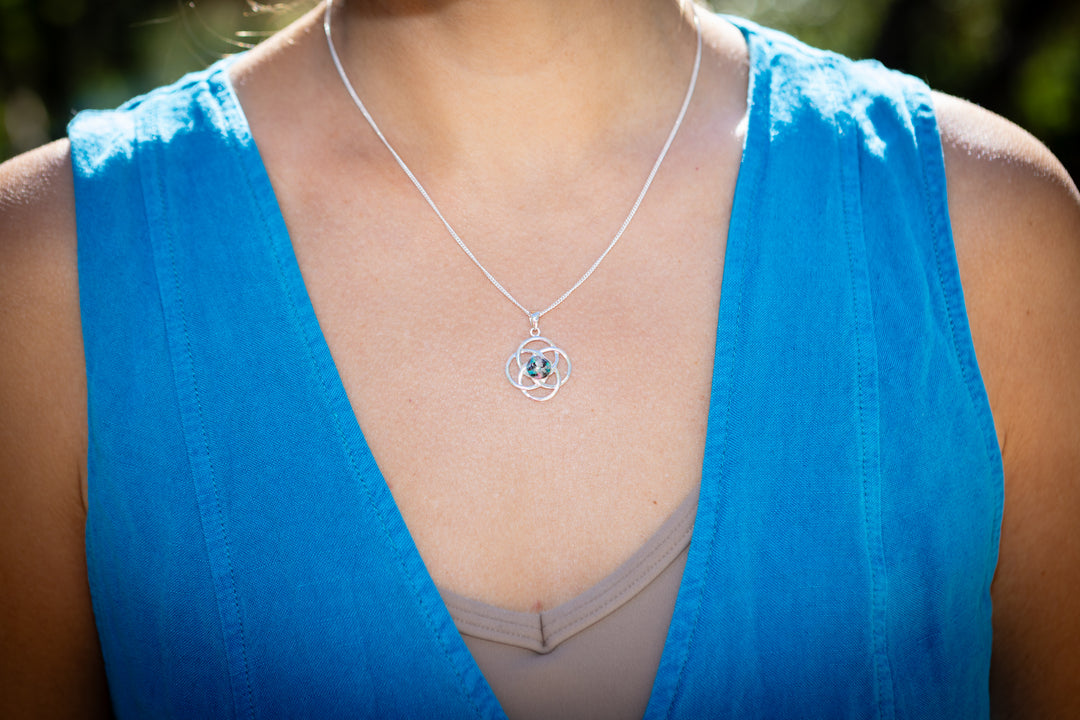 celtic spiral pendant with creation ash from pets and people  turquoise white and black