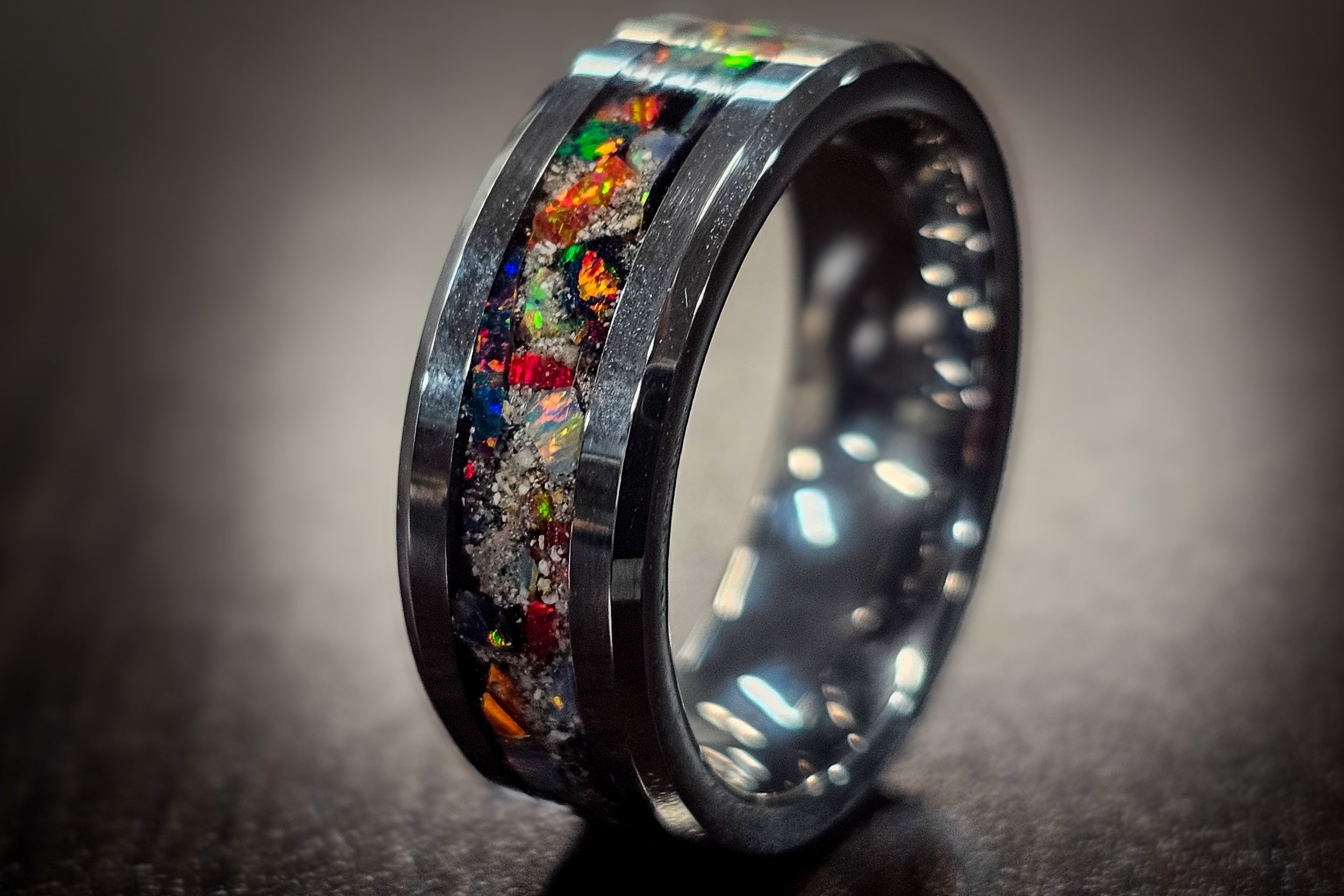 Home / Tungsten Opal Ring with Cremation Ashes