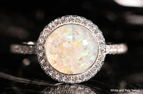 Cremation Ring in Pale Yellow and White - Holds cremation ash in ring from pets and people.