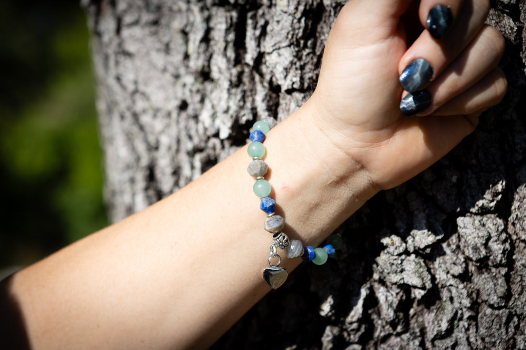 sodalite aventurine labradorite healing bracelet for cremation ash being worn