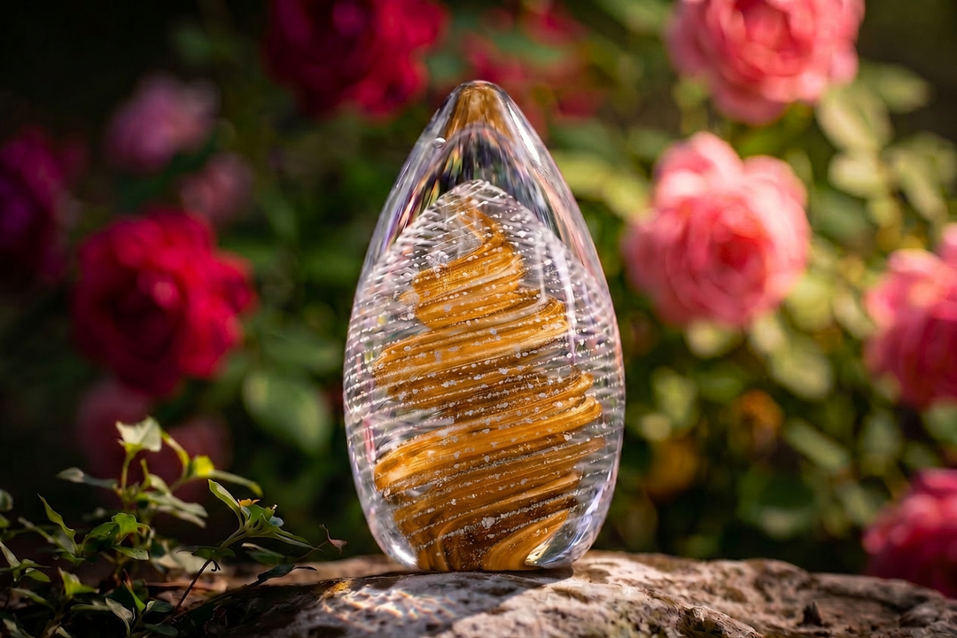 glass egg with cremation ash