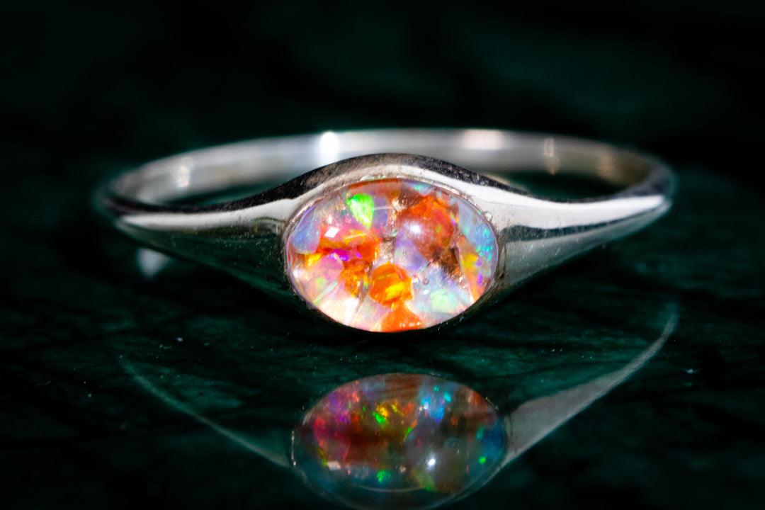 silver oval ring cremation ash