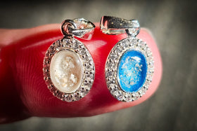 oval drop bedazzled pendant with  cremation ash