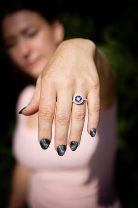 cremation ring being worn with heart for pets and people
