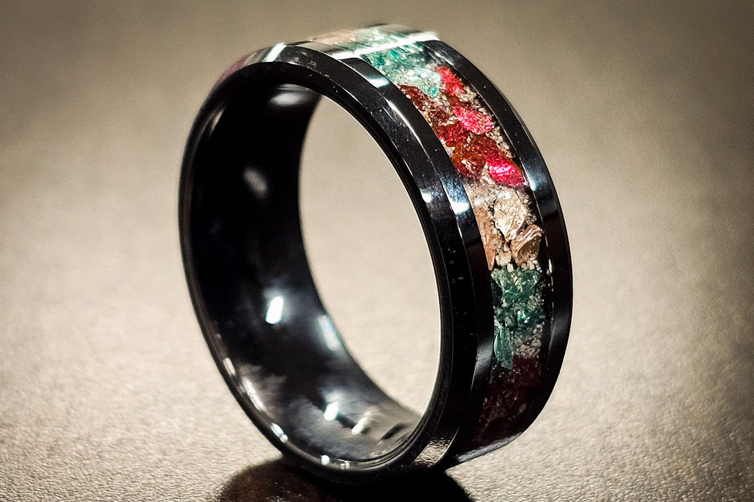 cremation ring mint green, rosy gold, purple coffee