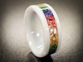 cremation ring emerald green, gold, rosey gold, indigo